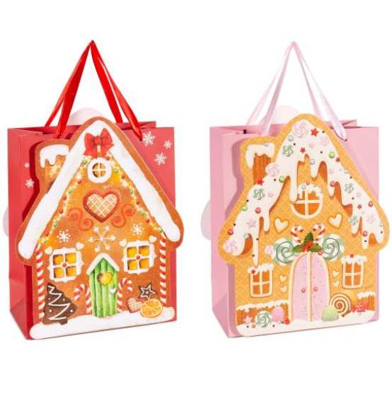 Sacchetto regalo in carta con Casetta Natalizia 12pz.